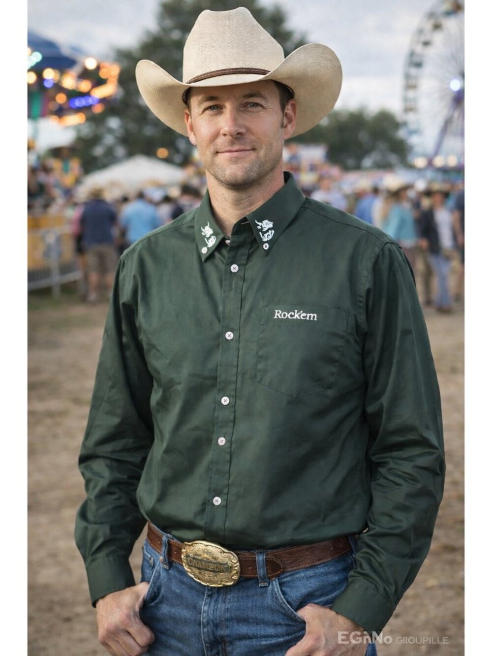 Rockem Western Cowboy Shirt Men Green Long Sleeve Button Up NWT Rodeo Ranch
